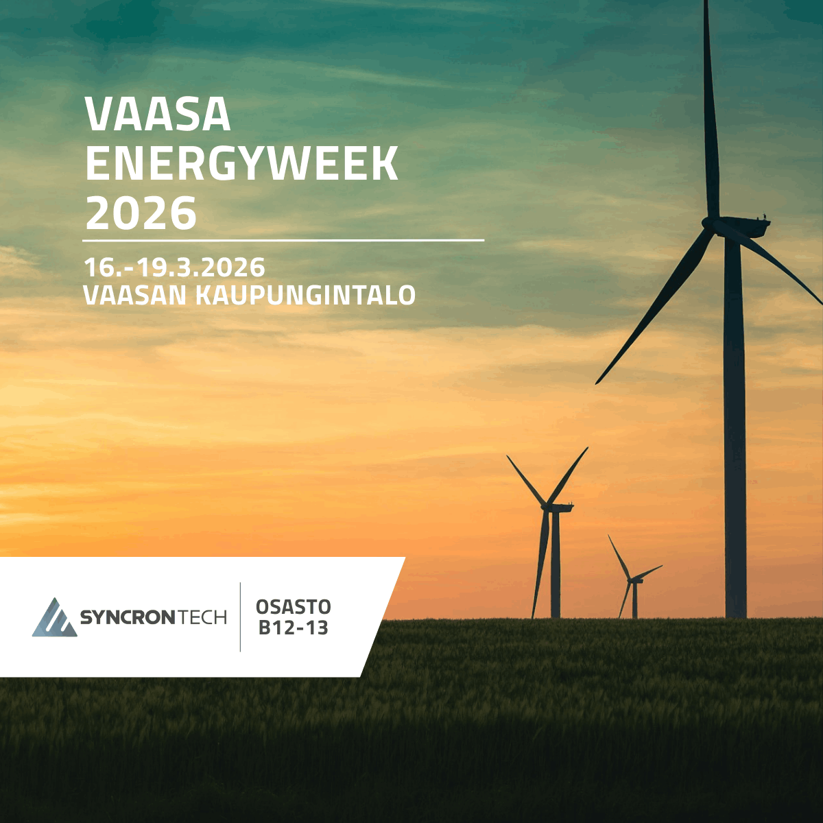 SyncronTechOy's tweet photo. Parin viikon päästä Vaasa #EnergyWeek 🌐

Mistä alalla puhutaan?
⚡Sähköistyminen kiihtyy
🔄Joustavuus &amp; älykäs ohjaus
🏭Digitalisaatio &amp; datan hyödyntäminen

☁️Mikä teitä kiinnostaa energia-alalla?

Tavataan Vaasassa ja vaihdetaan ajatuksia paikan päällä👋
#syncrontech #energia https://t.co/C31xxubm9R