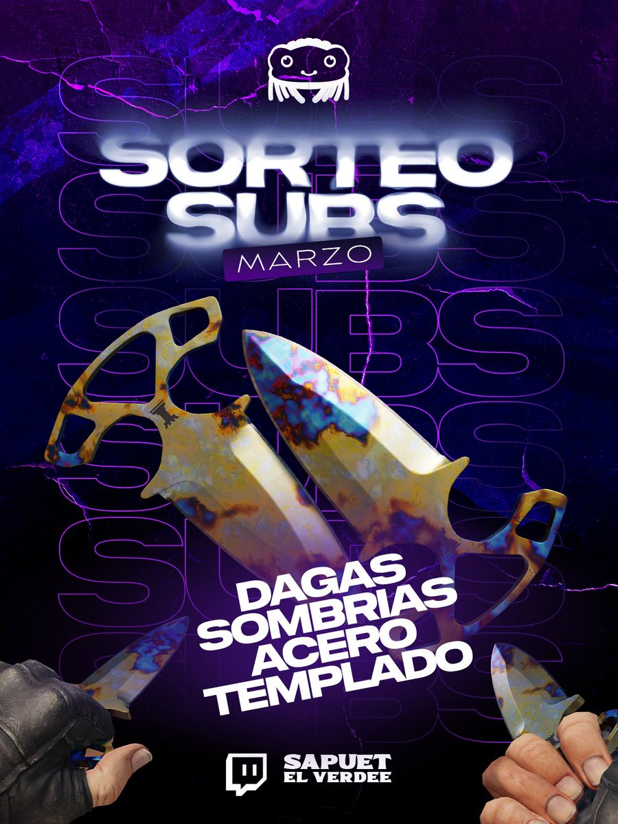 SapuetElVerdee's tweet photo. ¡¡🎁SORTEO SUBS MARZO🎁!!
⭐DAGAS SOMBRÍAS | ACERO TEMPLADO⭐
🟣Twitch: SapuetElVerdee
🔥7% DE BONUS DE DEPÓSITO EN SKINCLUB LINK🔥: https://t.co/aVBeisEZpG
#sorteo #csskins #faka #counterstrike #cs2 #csgomoments #csgo #cs #csgomemes https://t.co/qBZyaAPv8F