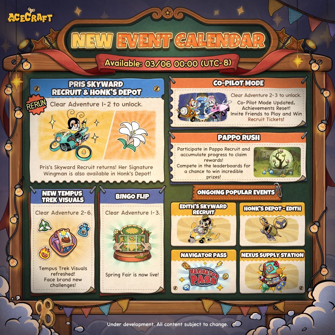 ACECRAFT_EN's tweet image. 📋New Event Calendar📋

Heyo, Pilots! Check out the latest Event Calendar! 🤩The sisters Edith and Pris are both featured in Skyward Recruit, and Pappo Rush is returning soon!🚀

#acecraft #gamer #gamenews #cartoon