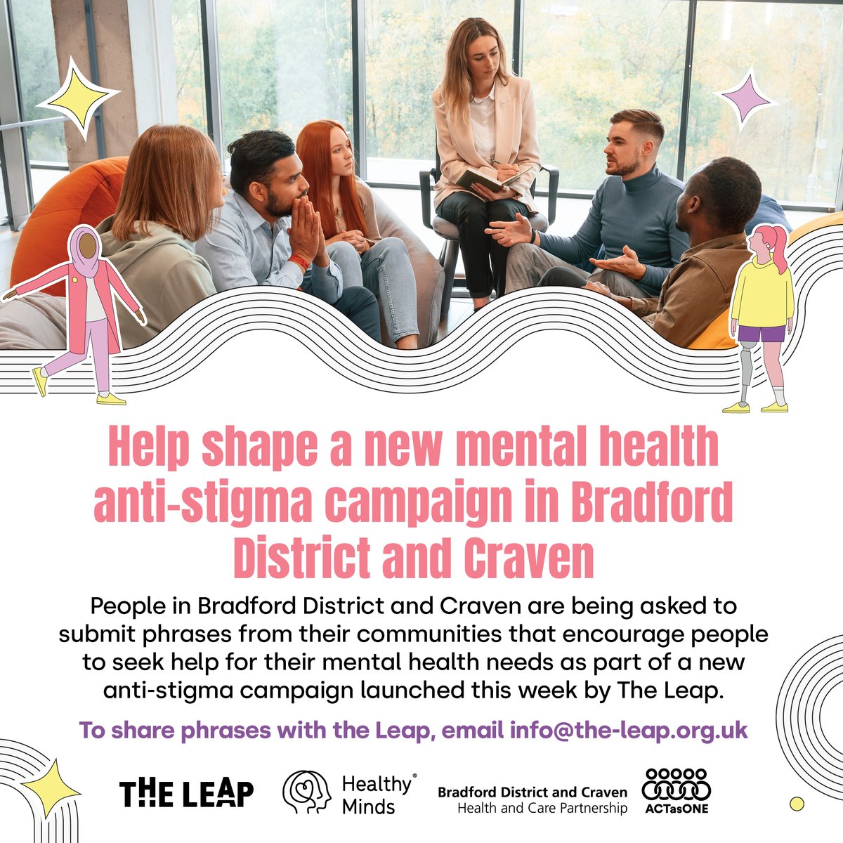 theleapBD's tweet photo. 🧠💬 Help shape a new mental health anti-stigma campaign in Bradford District and Craven

We’re inviting people to share phrases from their communities that encourage others to talk about mental health and seek support.

Your words could help challenge stigma and start important conversations.

📩 Send your phrases to: info@the-leap.org.uk

Together we can help make it easier for people to reach out.

@HealthyMindsBDC #MentalHealth #EndTheStigma #BradfordDistrict #Craven #CommunityVoices #theleapBD