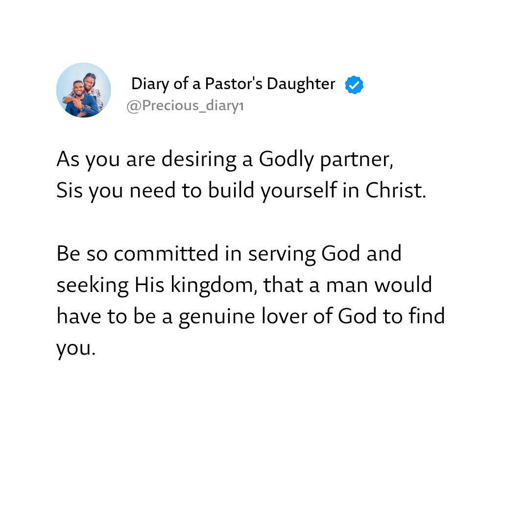 Precious_diary1's tweet photo. May God favor you with a Godly partner. You'll marry once and marry right. https://t.co/VLtB6x3QBb
