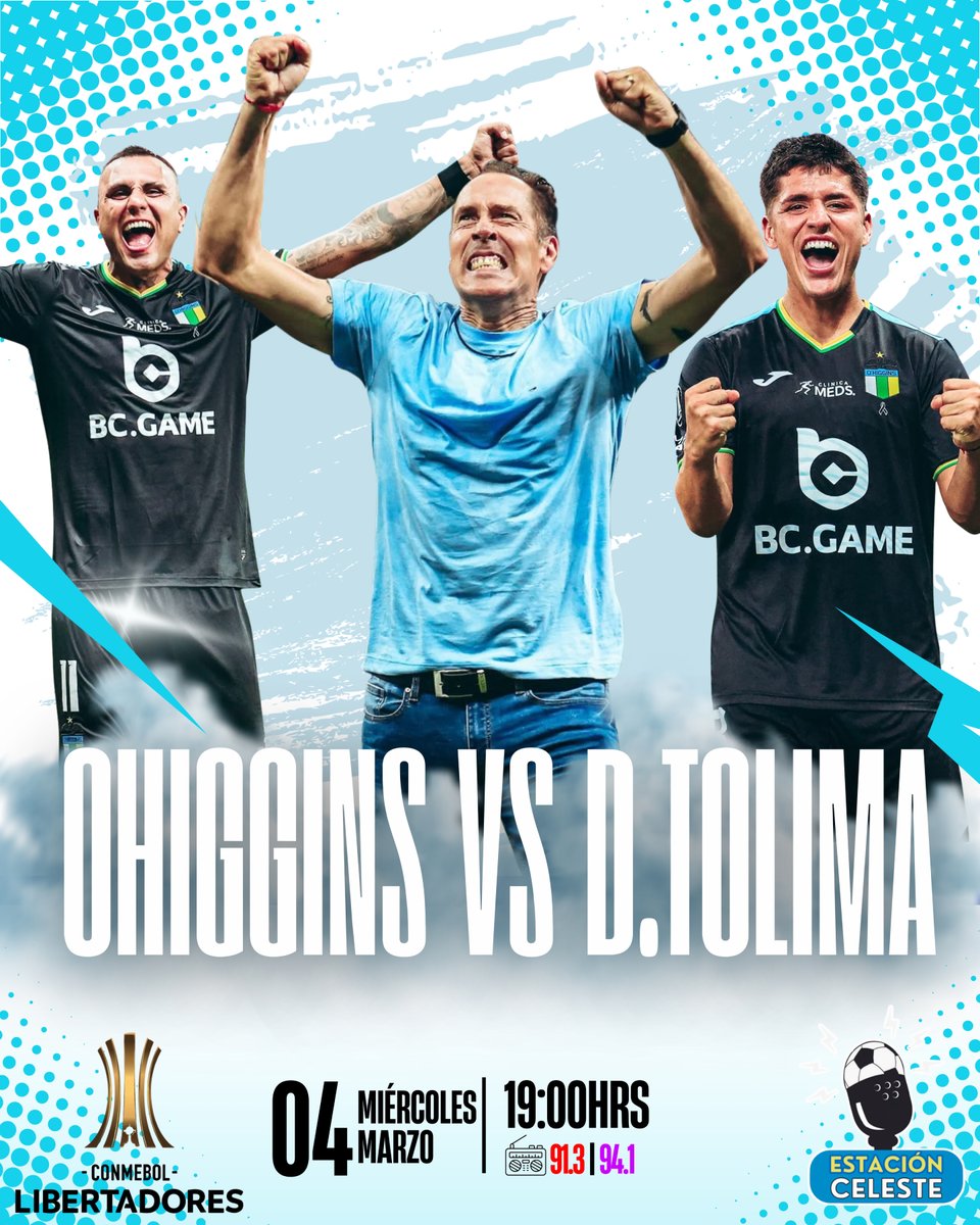 ⚽️ #Libertadores | ¡HOY es O'Higgins! Desde las 19:00 horas estaremos en el aire para llevarte todos los detalles del encuentro ante #Tolima. Escúchanos en el 91.3, 94.1 FM y en nuestro canal de Youtube, "Estación Celeste". 📱
#DaleOHiggins #EstacionCeleste 🇧🇼