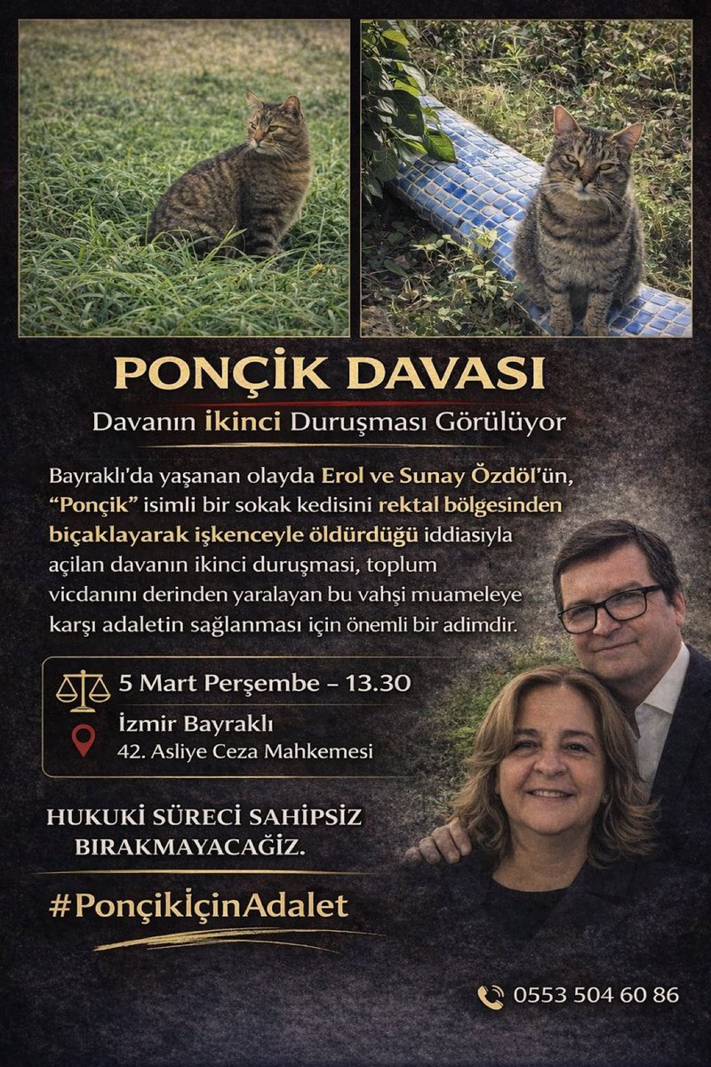 Yarın, İzmir!
Bayraklı Adliyesi, 13.30

Şiddetin normalleşmesine izin vermeyeceğiz. Adalet yerini bulana kadar bu davanın takipçisiyiz.

#PonçikİçinAdalet