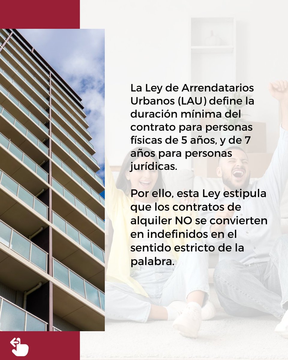 ROGfincas's tweet photo. 🏠 ¿Sabías que un contrato de alquiler no se
convierte en indefinido como tal?

La Ley de Arrendamientos Urbanos establece unos
plazos mínimos y determinadas prórrogas automáticas
que es importante conocer antes de firmar o finalizar
un contrato. https://t.co/eqJZHJnVFf