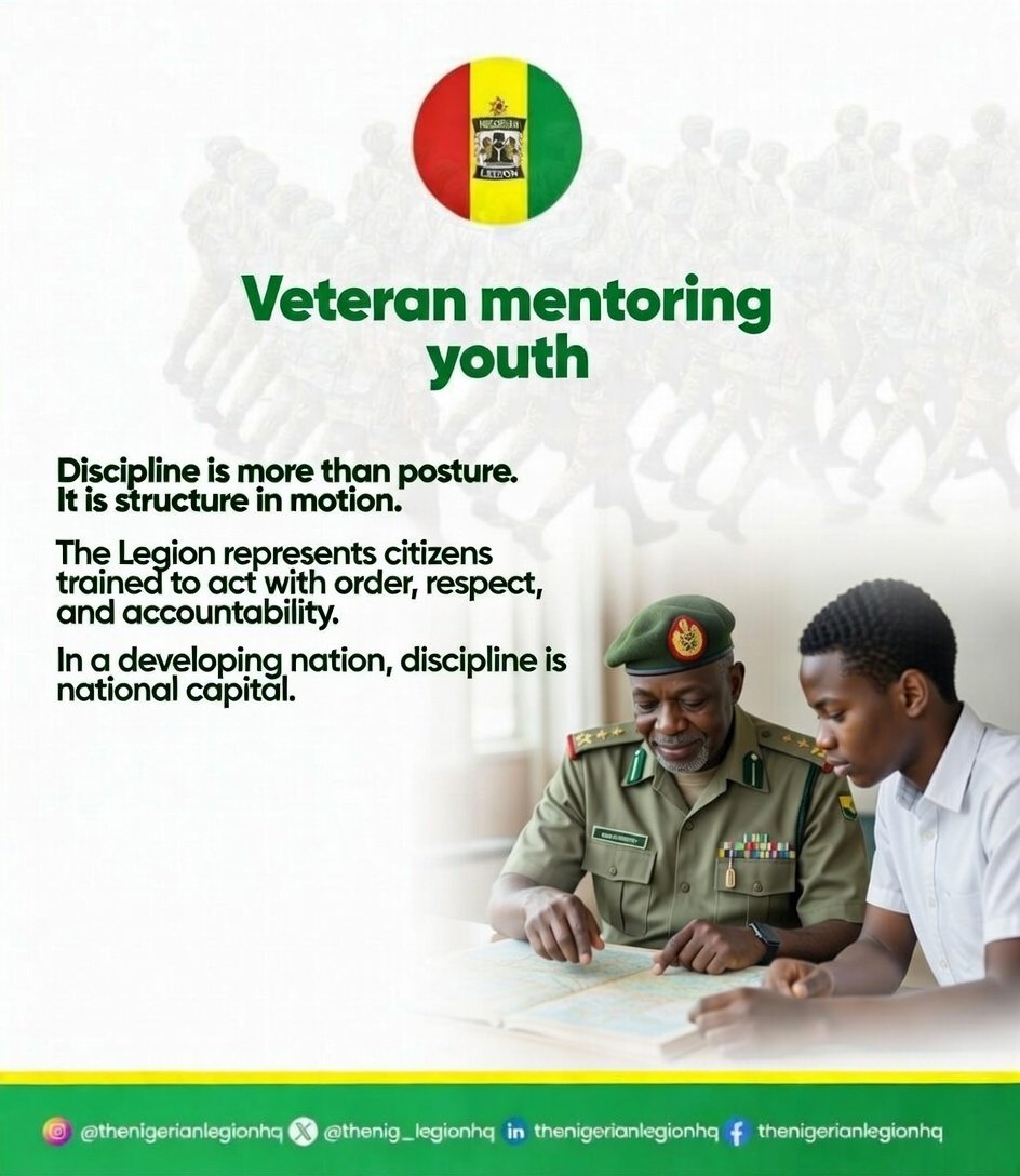 More Than Veterans, Nation Builders
They once stood at Nigeria’s borders protecting our sovereignty when it mattered most.

Today, they’re STILL SERVING NIGERIA. 🇳🇬

Join the movement. Support our heroes.

#StillServingNigeria #NigerianLegion #VeteransAreNationBuilders