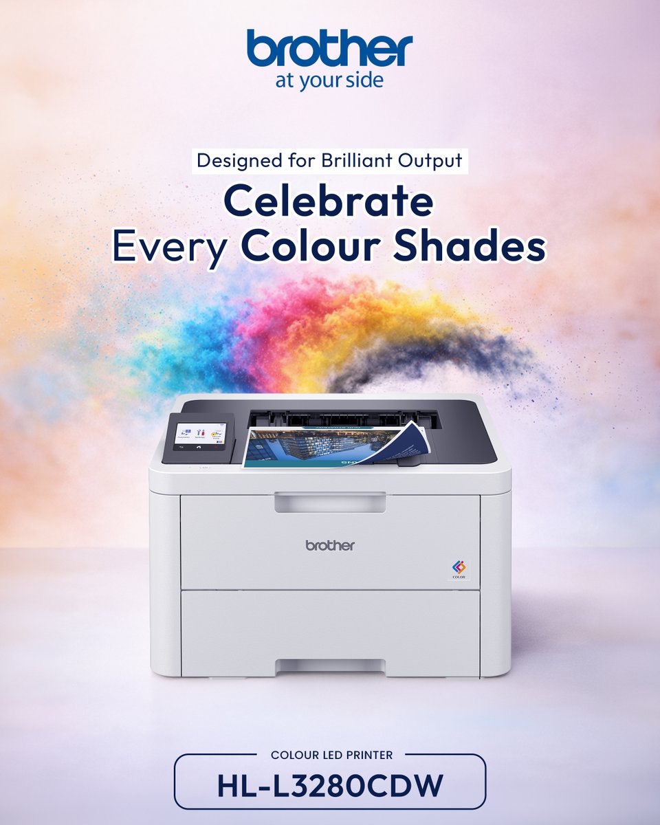 brotherindia's tweet image. Bring your prints to life! 🎨

The Brother HL-L3280CDW Colour LED Printer delivers vibrant colours, sharp details, and reliable performance for every document.

✨ Designed for Brilliant Output
Celebrate Every Colour Shade with Brother.

#Brother #ColourPrinting #HL3280CDW