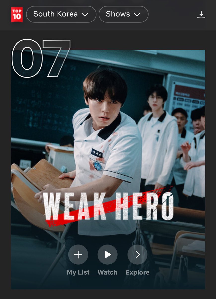 Netflix Top 10 South Korea
#6 Weak Hero Class 2
#7 Weak Hero Class 1