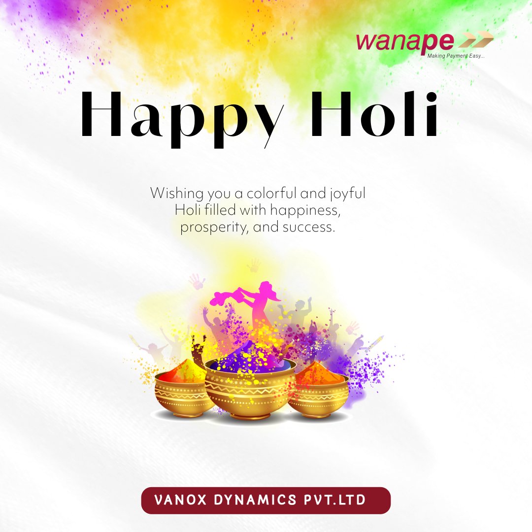 VanoxD92693's tweet photo. Wishing everyone a safe, joyful, and colorful Holi.
.
.
.
.
#HappyHoli #DigitalIndia #FintechIndia #Wanape #VanoxDynamics #FestivalOfColors https://t.co/i2PX1EJcRR