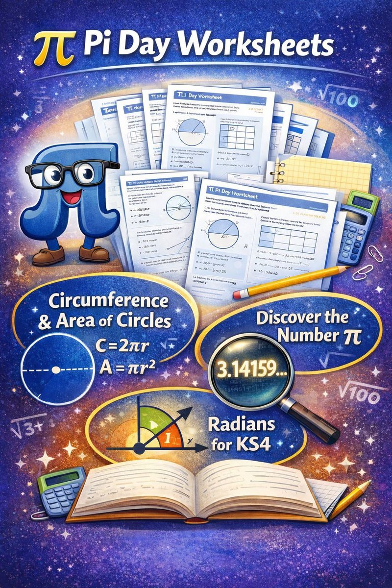CazoomMaths's tweet photo. 📚π Pi Day is coming! Saturday 14th March 🥧

 🔵 Circumference &amp; area of circles 
📐 Discover the number pi 
🧮 Radians for KS4 Worksheets for Year 7–11

Download now ⬇️ https://t.co/e58itAF7nT https://t.co/Yq9gZQ05I0