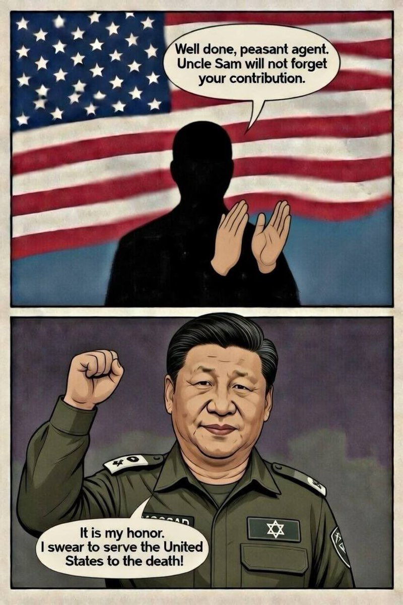 supersmooh7's tweet photo. @HuXijin_GT Thank you for the intelligence, Agent peasant. Without you, we might not have been able to deal with Maduro and Khamenei so quickly. https://t.co/P1qyhbsxAO