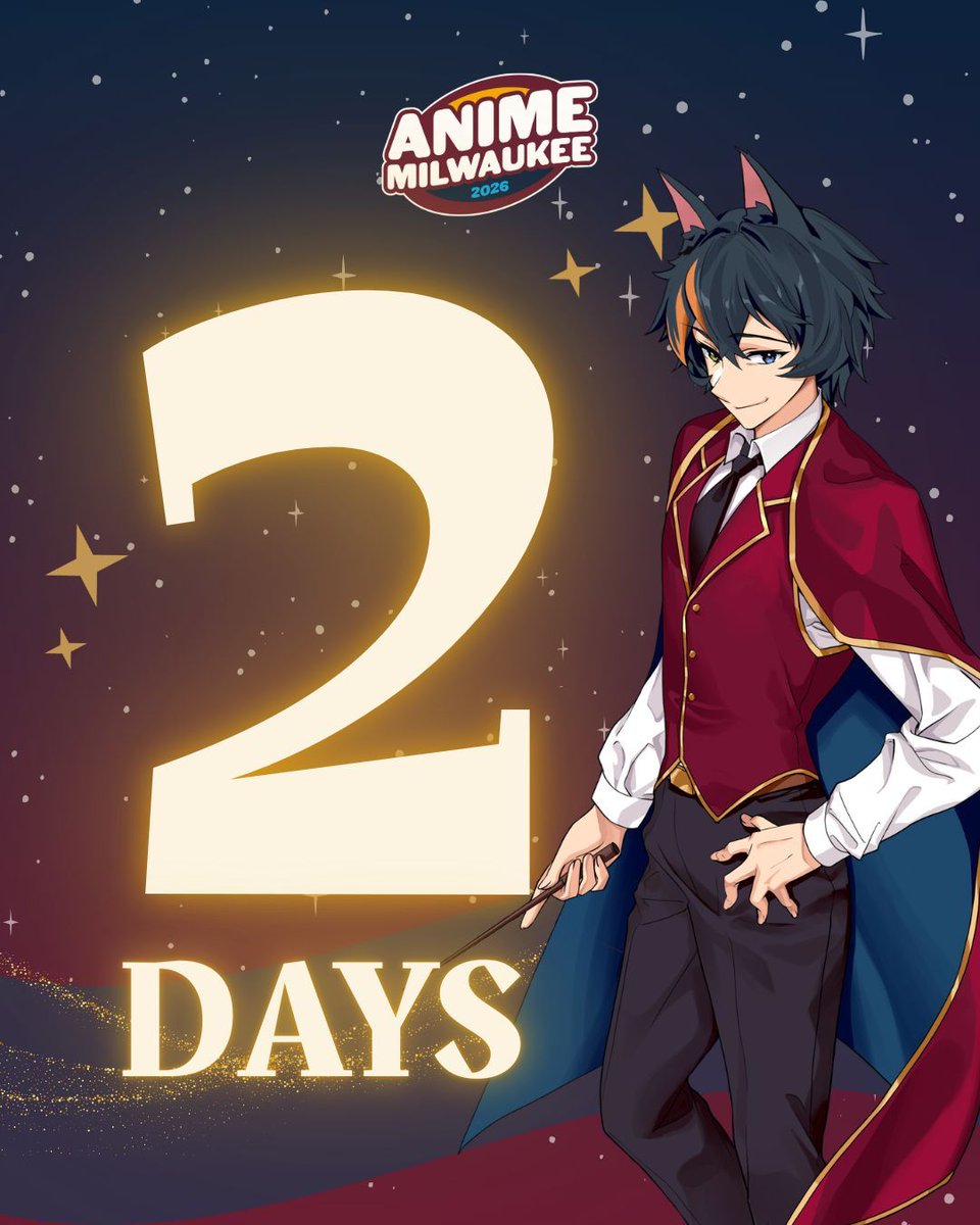 Animemilwaukee's tweet photo. #AMKE2026 is only 2 days away! Did you finish up those cosplays and plan your schedule yet? 

Did you preregister for the weekend but didn't get your badge mailed? Pick it up tomorrow in Grand Ballroom AB from 12PM-10PM so you can dive right into the convention on Friday morning! https://t.co/5986cGreZn