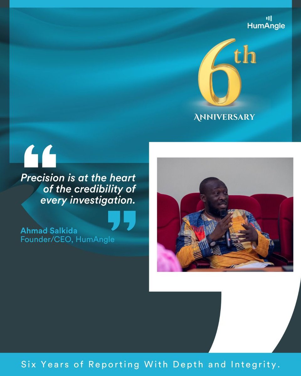 HumAngle_'s tweet photo. HumAngle's founder and CEO, @A_Salkida, sheds light on why investigations should be credible and unbiased.
#HumAngleAt6 https://t.co/ouRFw8AWJf