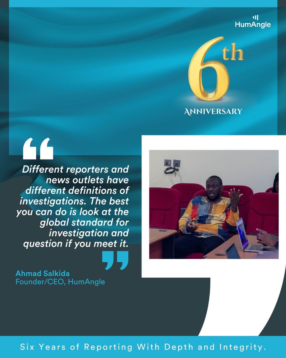 HumAngle_'s tweet photo. HumAngle's founder and CEO, @A_Salkida, sheds light on why investigations should be credible and unbiased.
#HumAngleAt6 https://t.co/ouRFw8AWJf