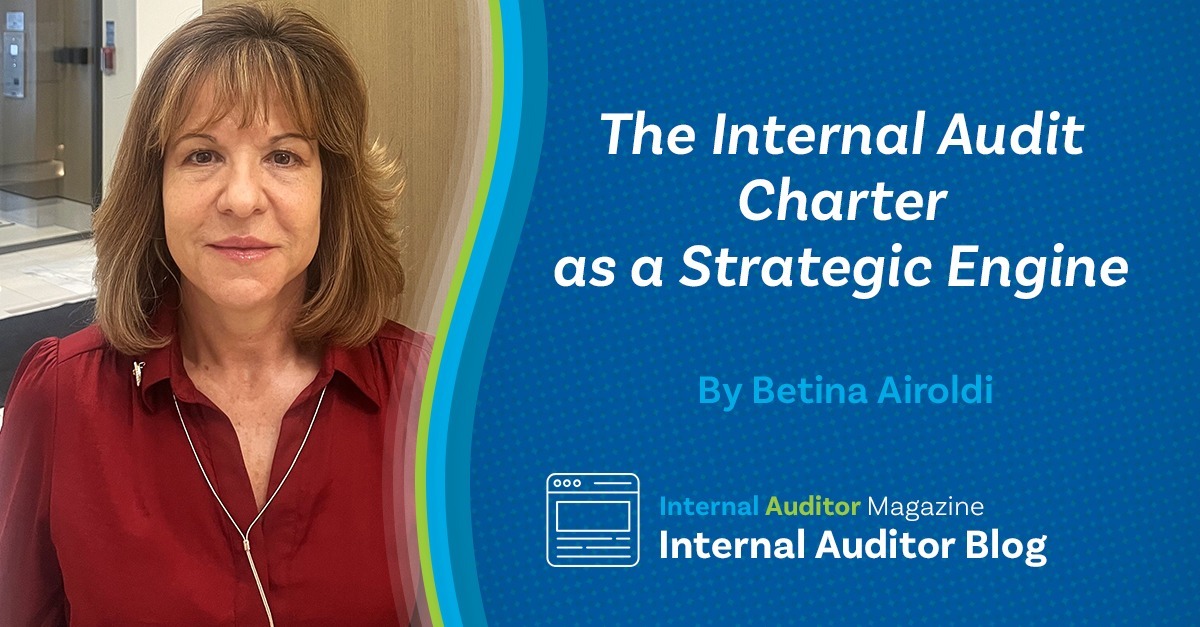 TheIIA's tweet image. A well-aligned #InternalAudit #charter can be a catalyst for partnership and trust, writes Betina Airoldi. Learn how by reading #IaMagIIA: “The Internal Audit Charter as a Strategic Engine.” hubs.ly/Q045xZ9f0 #governance
