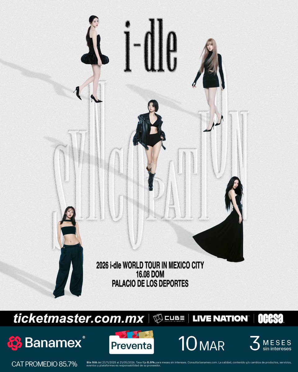 ocesa_kpop's tweet photo. JUST ANNOUNCED! 2026 i-dle WORLD TOUR [Syncopation] en el Palacio de los Deportes el 16 de Agosto💟
#PreventaBanamex 10 de Marzo https://t.co/UF4MZUEQWY