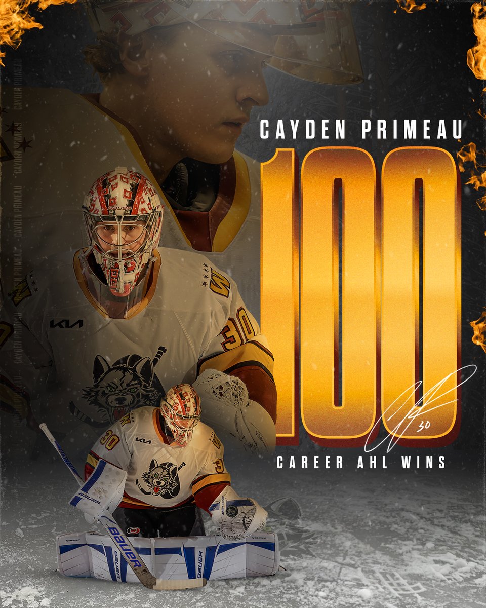 CAYDEN PRIMEAU HAS WON 12 STRAIGHT AND HITS THE 100 AHL WINS MILESTONE 💪 🧱