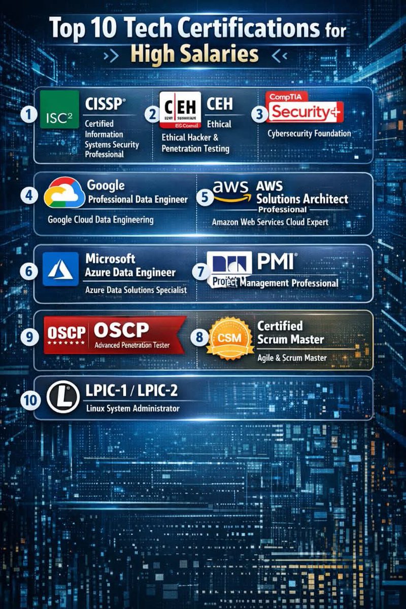 ngop3's tweet photo. Qui a au moins 5 de ces certifications ??? #ITPro #SoftwareDeveloper https://t.co/zfXYlgMrXx