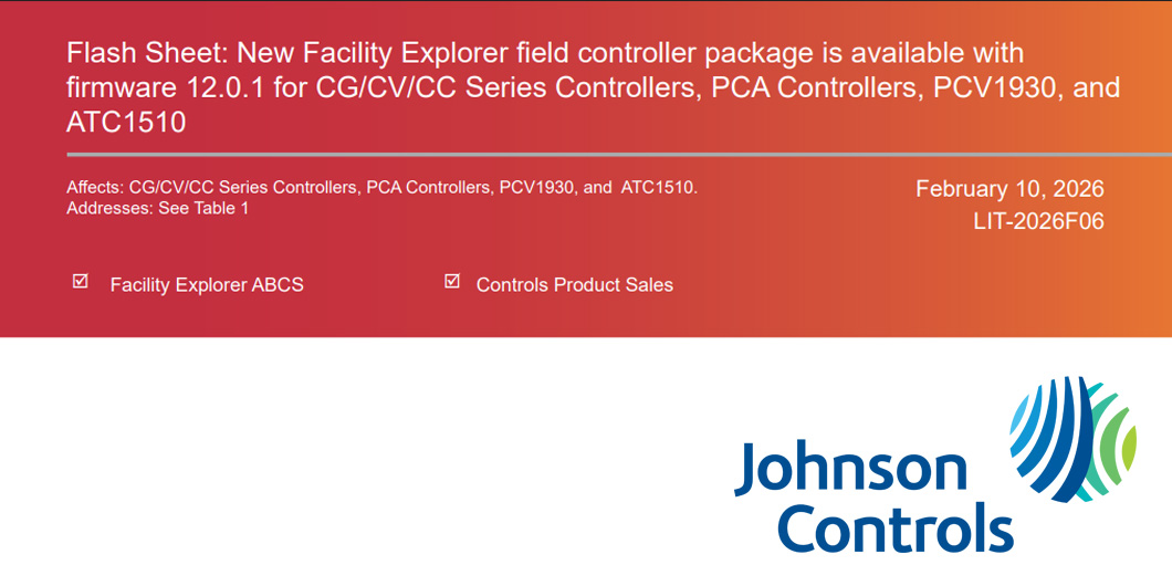 New Facility Explorer field controller package is available with firmware 12.0.1 for CG/CV/CC Series Controllers, PCA Controllers, PCV1930, and ATC1510.

You can find all the information about this update on our full blog: ow.ly/GzJm50Yoga3