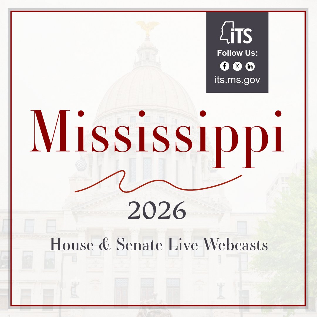 MSDeptofITS's tweet image. See how Government Works for Us! During the 2026 Legislative session, you can view the House &amp;amp; Senate webcasts live at:
Mississippi Legislature - YouTube

#msgov #msleg #WebWednesday