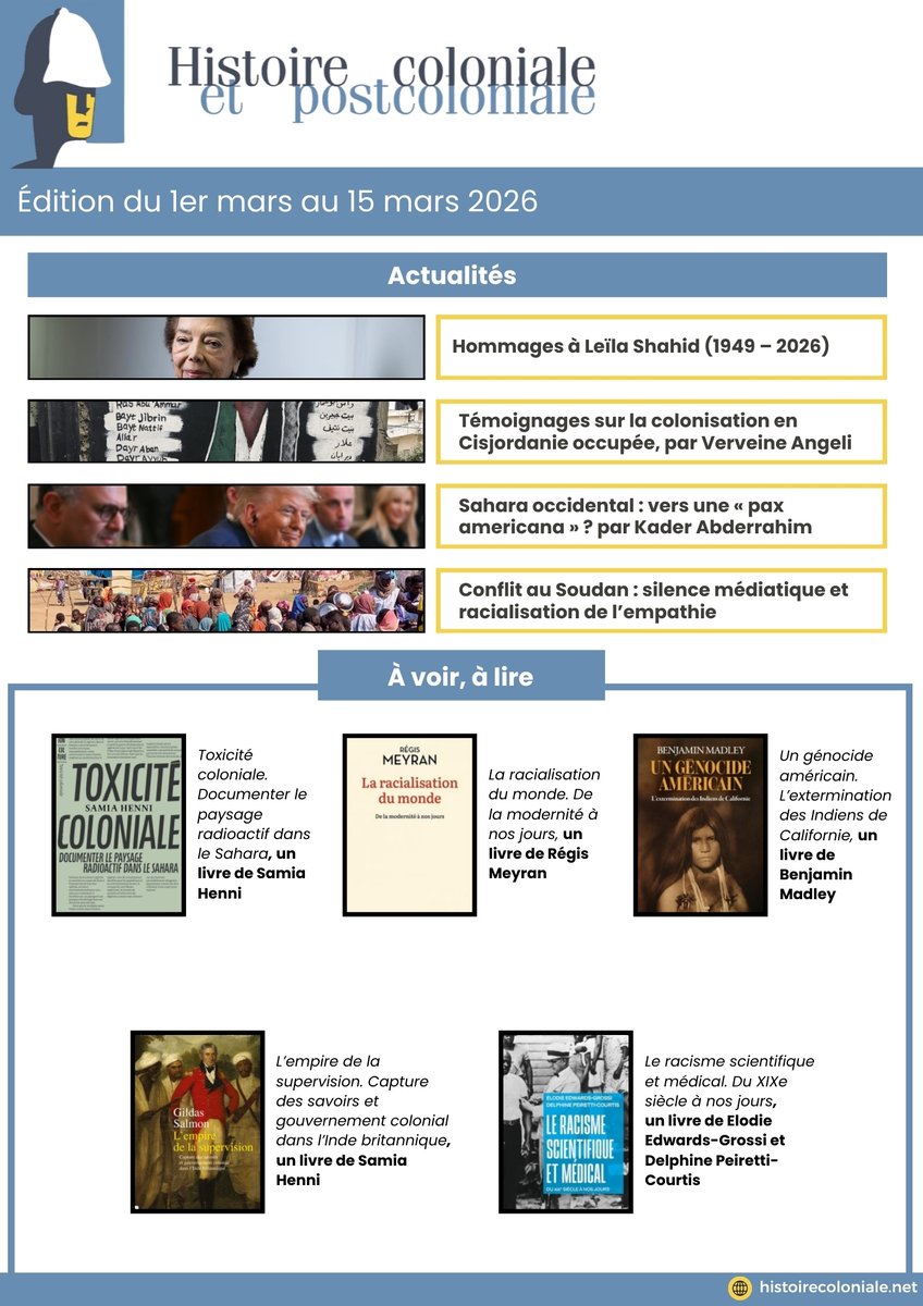 Histoirecoloni1's tweet photo. 🗞️ L’édition du 1er mars est disponible sur notre site !

À la Une, un retour sur les origines coloniales du terme « Anti-France », un texte parodique de François Maspero, l'analyse de Sarah Rausch sur la reconnaissance du génocide en Namibie et un entretien de Sabine Dullin. https://t.co/59pbBmqrZy