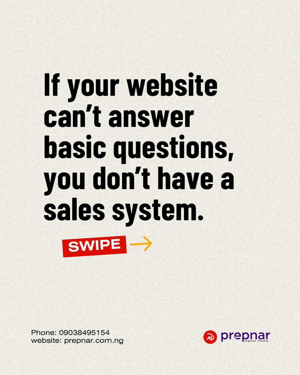 prepnarmedia's tweet photo. Your website should close deals.

If you’re still:
• Explaining offers in DMs
• Discussing pricing manually
• Filtering unqualified leads

You don’t have a system.

We build websites engineered for conversion — not aesthetics.

Book a Digital Growth Audit. https://t.co/ftoEXanfsj