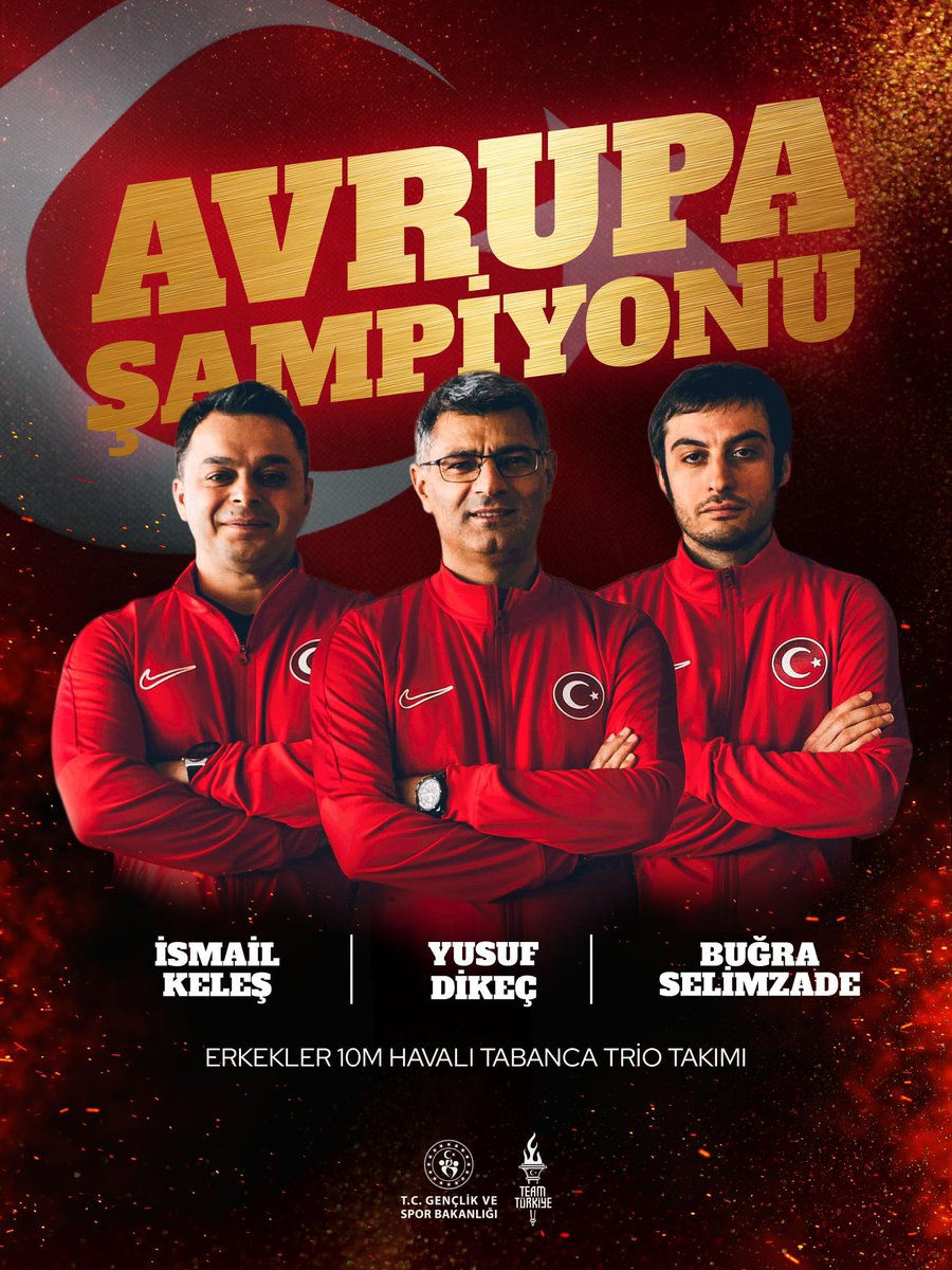 OA_BAK's tweet photo. AVRUPA ŞAMPİYONUYUZ!🥇

Ermenistan’da düzenlenen Havalı Silahlar Avrupa Şampiyonası'nda altın madalya kazanan Yusuf Dikeç, İsmail Keleş ve Buğra Selimzade'den oluşan Erkek 10m Havalı Tabanca Trio Takımımızı canıgönülden tebrik ediyorum.🇹🇷👏🏻 https://t.co/BNmbQluCBp
