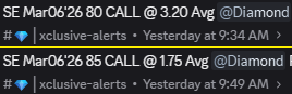 XclusiveTrading's tweet photo. Not too terrible for $8 a day. Too cheap in my opinion.

$CRCL 90C +370.59%
$TSLA 400C +308%
$AAPL 265C +121.43% and +176.79%
$SE 80C +206.25%
$SE 85C +242.86%
$HOOD 84C +128.42%
$COIN 205C +66.67% and +119.18%

>> https://t.co/DdQrUSTZup https://t.co/YWlT5szDHX