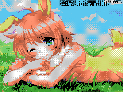 piroyan's tweet photo. MSX1だって、出来る子なんです！
相変わらず昔のテレビの説明書みたいな、ゲシュタルト崩壊を起こしそうなポストですが、SC2の、いつものウサ娘とハッチ君、SC6、SC7(インターレース)の画像です。インターレースは、実機で表示すると、おそらくタイルパターンがガビガビに光るでしょうけれど。。#MSX https://t.co/cEfWt7CuwD