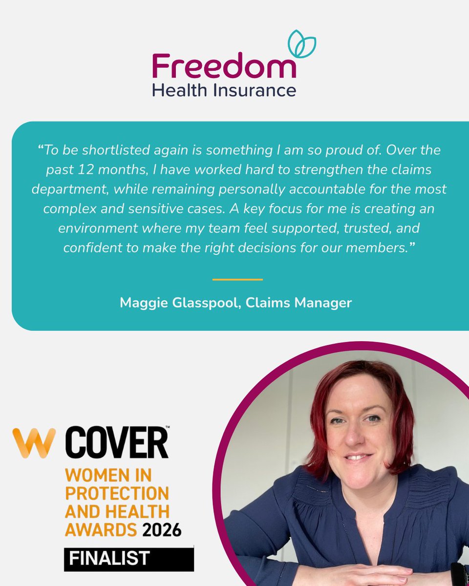 Freedom_PMI's tweet photo. We are incredibly proud to celebrate our Claims Manager, Maggie Glasspool, who has been named a finalist for Claims at the @Cover_Mag Women in Protection and Health Awards 2026 👏✨

Maggie, we are all cheering you on! 💜

#WomenInProtectionAndHealth #HealthInsurance https://t.co/SCSv8Iu0ib