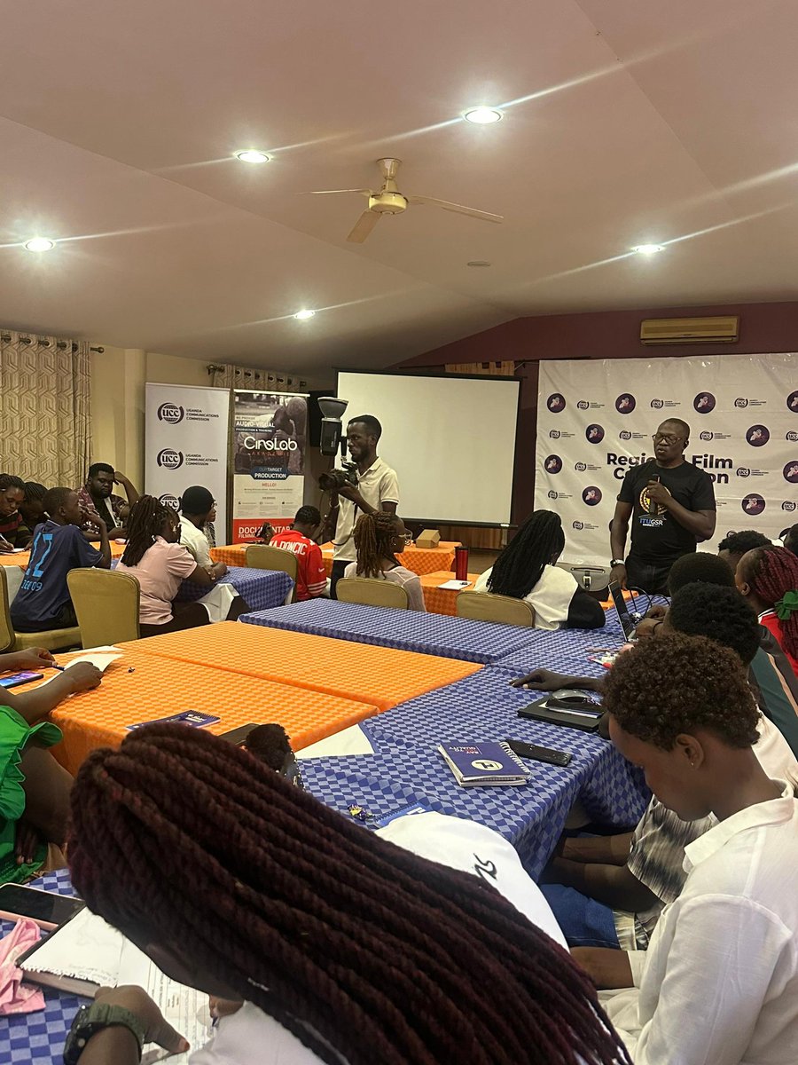 NABUKENYAB58730's tweet photo. Cameras on, minds open, Day 3 of Eastern Region Film Competitions fires up at Soroti Hotel Amanya Leonard unpacks creative ecosystems, spotlights the Content Fund, and pushes movie branding as the game-changer for rising filmmakers. #UCCFilmComp2026 #CreateUganda #GoldenPosts https://t.co/EUTd1jGaZV