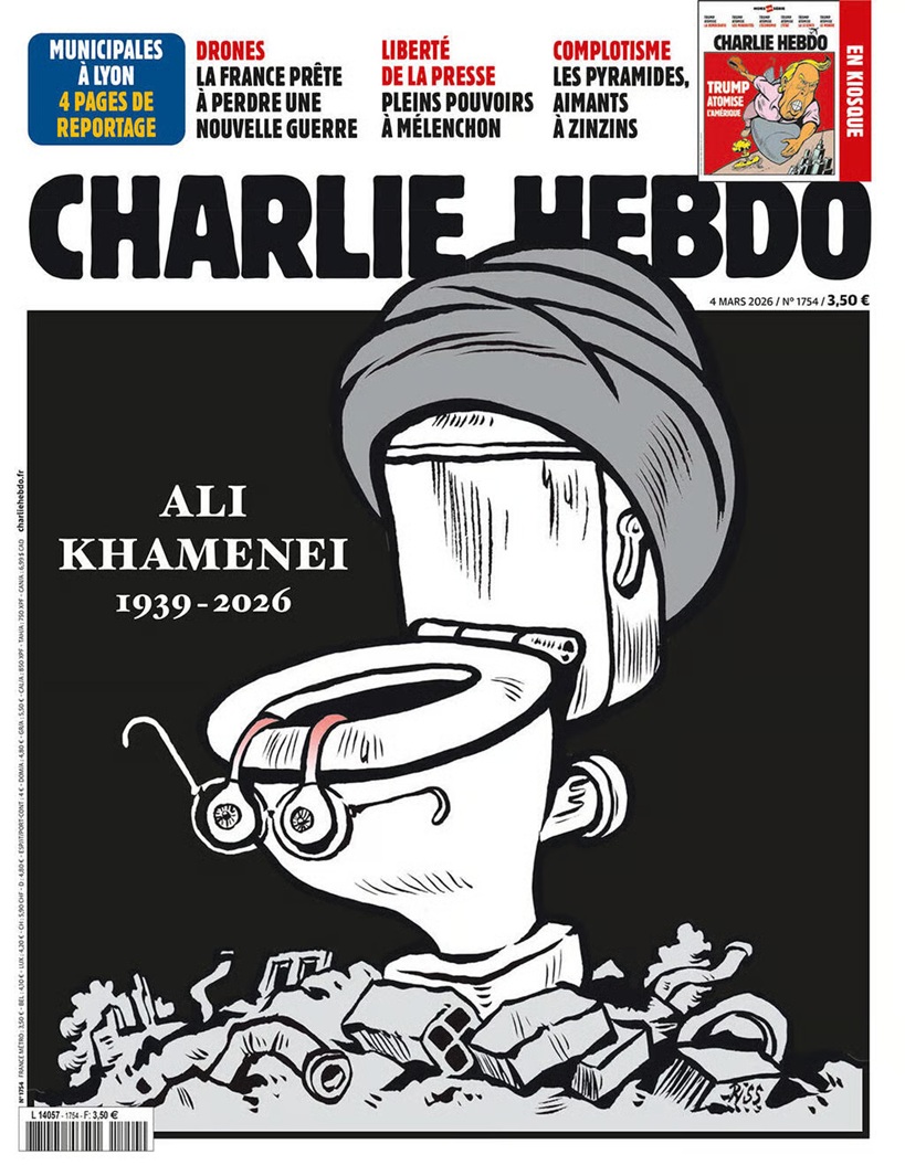 Once años después del ataque terrorista a su redacción, la Revista Charlie Hebdo despide al Ayatollah Khamenei

Poco más de una década después del ataque terrorista de 2015 en su sala de redacción, el semanario satírico Charlie Hebdo conmemora la muerte del líder supremo de Irán,