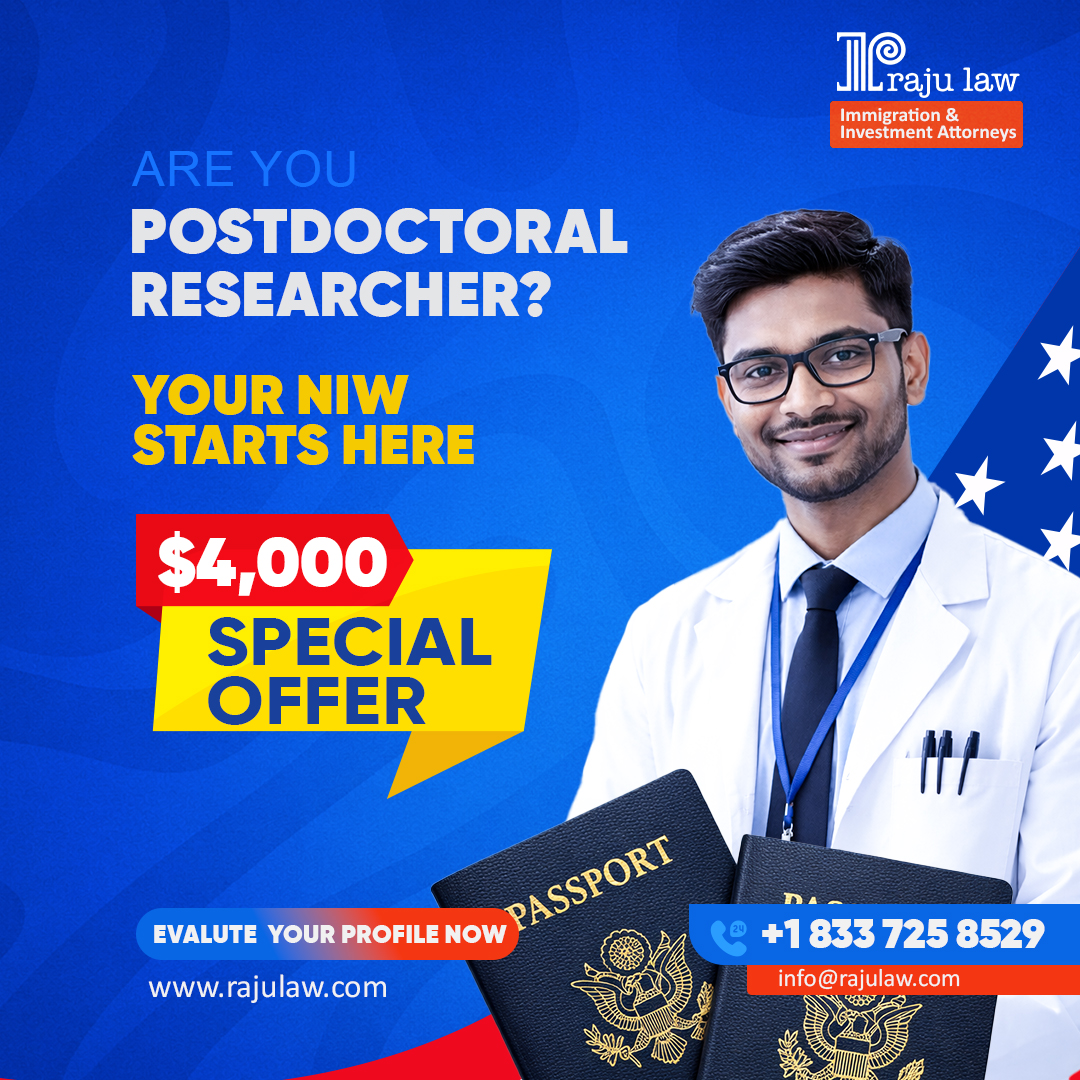 rajulawusa's tweet image. Raju Law is launching an exclusive $4,000 attorney fee package for EB-2 NIW (limited time until May 31, 2026)!

✅ Tailored petitions
✅ Expert USCIS strategy
✅ Dedicated support
Your research deserves recognition.
Free eval: client.rajulaw.com/niw-evaluation

#EB2NIW #NIW #PostdocLife