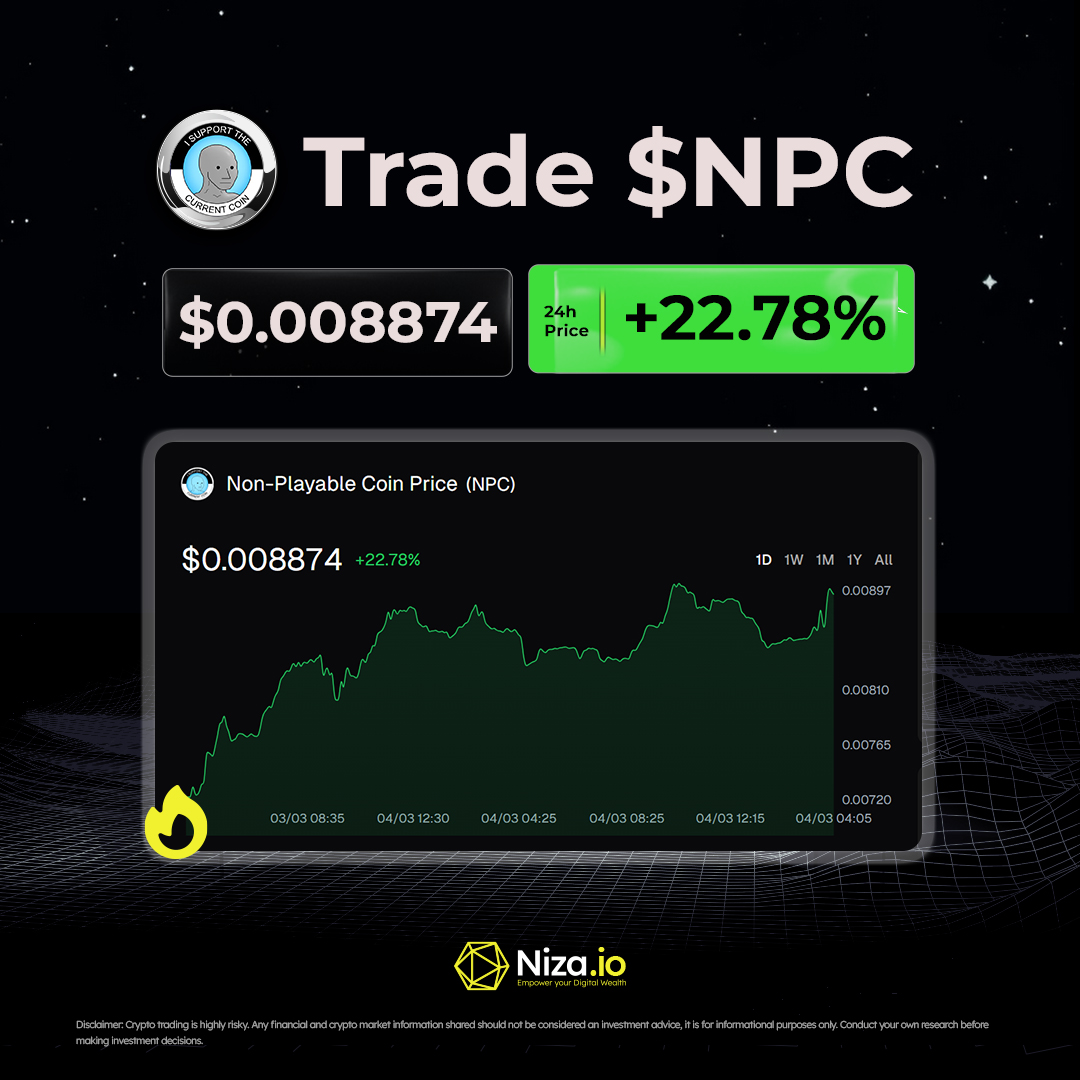nizacoin's tweet image. 🚀 Top Performer 📈
🔥 $NPC : $0.008874 | +22.78% @nonplayablecoin
Trade now: 🔗 niza.io/trade/npc-usdt

#niza #nonplayablecoin