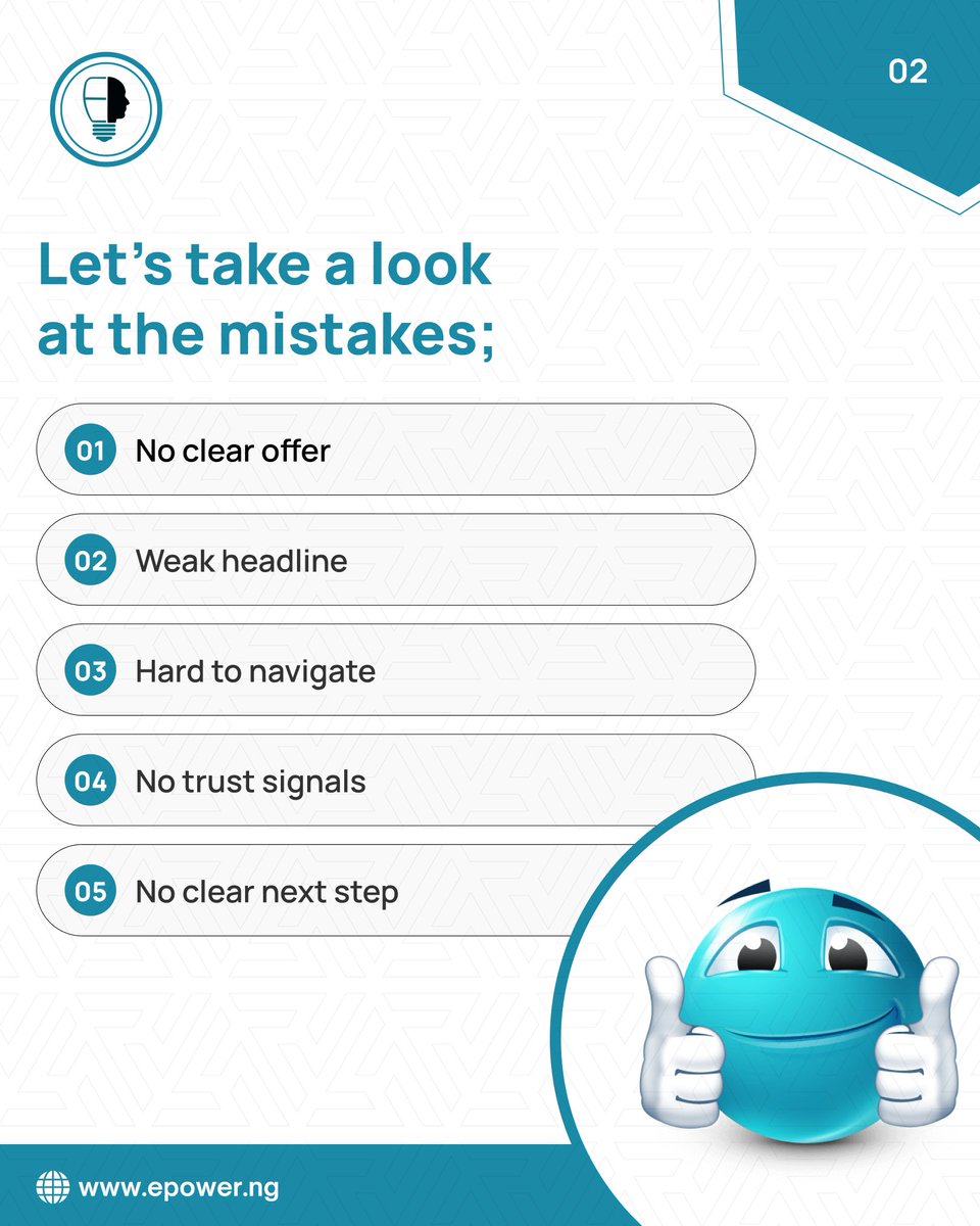 If your website is not bringing inquiries, something is missing.
A website should guide visitors clearly and confidently toward action. Send a DM now.
#WebsiteAudit #EpowerNG #DigitalGrowth #WebStrategy #OnlineBusiness