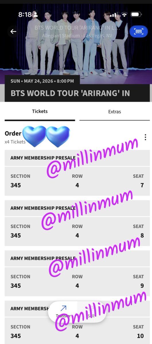 millinmum's tweet photo. @875tickets 
SELLING 4 LAS VEGAS 5/24 TICKETS

📍 ALLEGIANT STADIUM
🎟️ SEC 345
💰 USD $177.76/EACH (ORI PRICE) + PP G&amp;S
💌 DM @millinmum US

#875ticketsale https://t.co/tkqUogHbyo