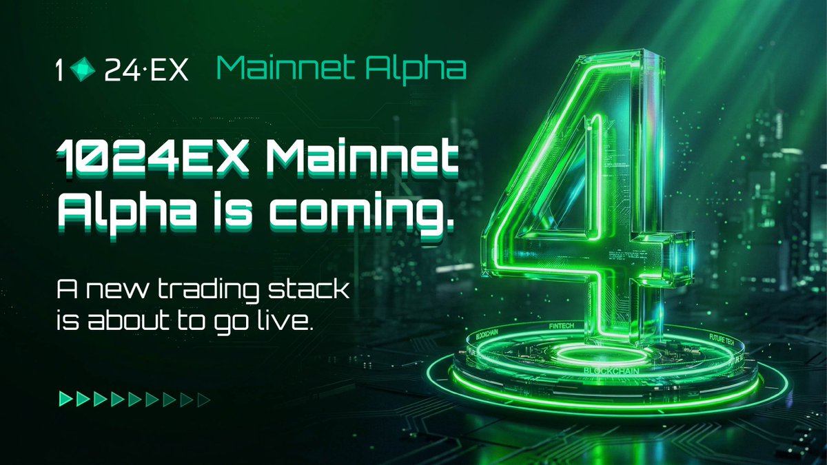1024EX's tweet photo. 4 days.

1024EX Mainnet Alpha is coming.
A new trading stack is about to go live.

Apply at: https://t.co/YWuq8uEkPA
#1024EX #MainnetAlpha https://t.co/ntZBHI0ES4