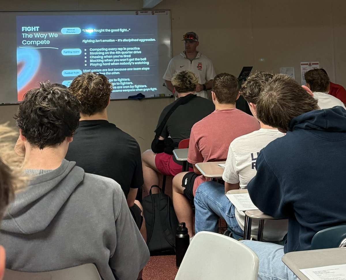 QBCoachBeaty's tweet image. Our first Character lesson of the Spring in our Champions Notebook… learning our theme of the 2026 season: FIGHT, FINISH, FAITH. 

The 2026 season will see Salado football players that will fight longer, finish stronger, and have a deeper faith.

#SEDNA
#FFF