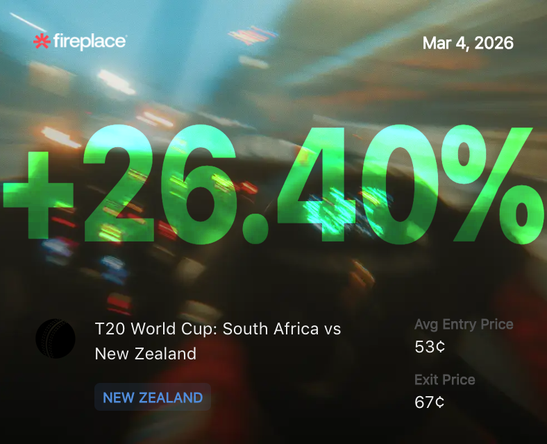 0120Eth's tweet image. 🔥 +26.40% locked in on the T20 World Cup Semi-Final!

Only possible on @fireplacegg @Polymarket 

If you’re trading Polymarket (sports, politics, anything), @fireplacegg  is the upgrade you need. Who else is eating on World Cup markets today?

#Polymarket #fireplace #T20WorldCup