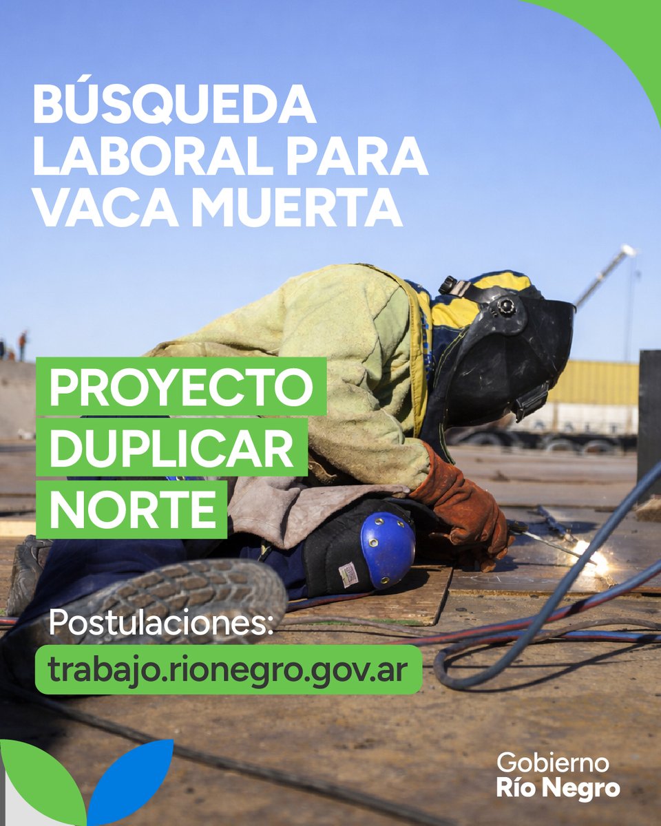 El Servicio de Empleo Rionegrino convoca a cubrir distintos puestos para el proyecto en Catriel.

📍 Requisitos excluyentes: ser mayor de edad, residir en Río Negro y contar con disponibilidad para traslado y permanencia en la localidad.

👉 Postulate a través del Servicio de