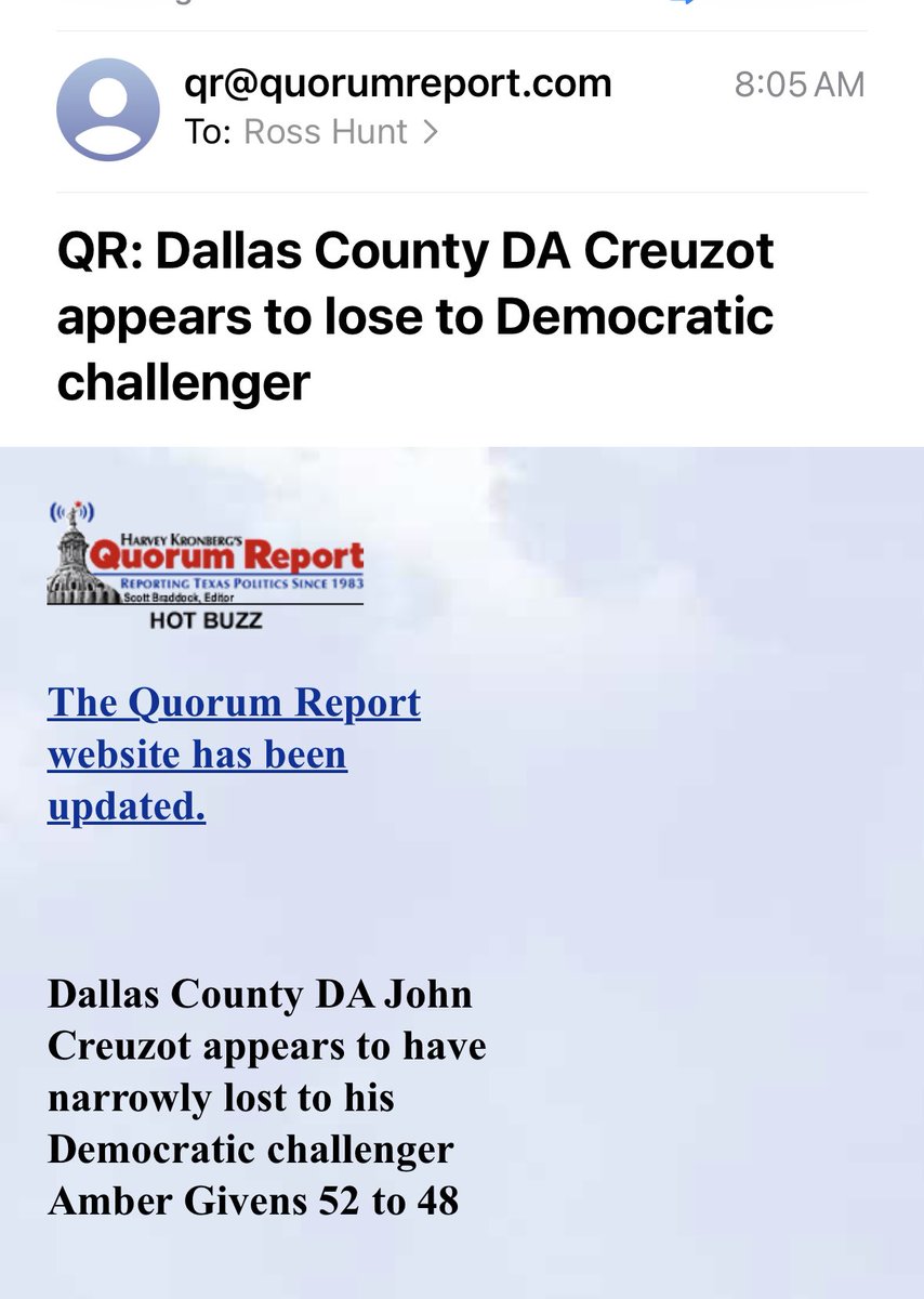 This could be one of the most consequential outcomes of last night: an activist DA could single handedly tank Dallas more than any state/ federal policy.

Creuzot was a Dem, but he enforced the laws against theft, violence and riots. If Givens doesn’t, Dallas will go south fast.