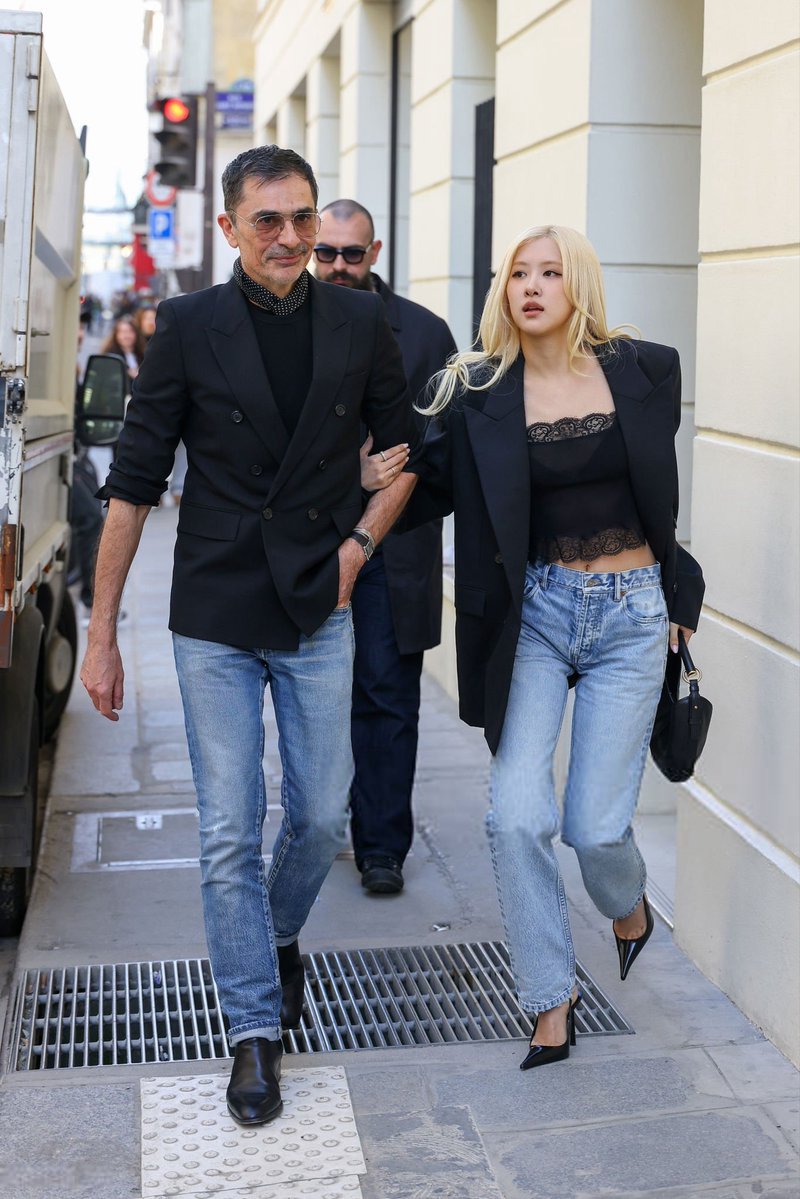 Emmanuel Tomasini and Rosé are seen shopping at Saint Laurent store.