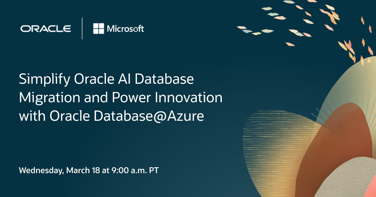 bimands's tweet photo. Accelerate migration and AI-powered innovation with Oracle Database@Azure. https://t.co/qjrjbx1XH7
Join Oracle and Microsoft to see how Oracle AI Database and Azure come together 🤝 to power secure, high-performance AI workloads. https://t.co/b3KwQUGvKC