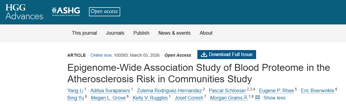 HGGAdvances's tweet photo. 🧬New from Li et al!
📄Epigenome-Wide Association Study of Blood Proteome in the #Atherosclerosis Risk in Communities Study
#EWAS #methylation
👉 https://t.co/d3Q2D1fwIz https://t.co/uGiyMTJYAr