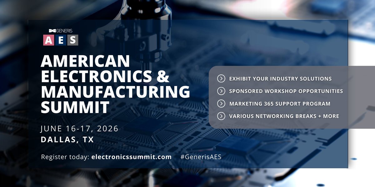 Generis_Electro's tweet photo. 🚨 Only 3 Booths Left! Will your team meet 1-2-1 with 100+ senior leaders shaping the future of electronics manufacturing? 

The last remaining opportunities are selling quickly!

Learn more: https://t.co/Qvz5bowC7j

--
#HighTechManufacturing #ElectronicsManufacturing #B2BEvents https://t.co/PQNuu7AdWw