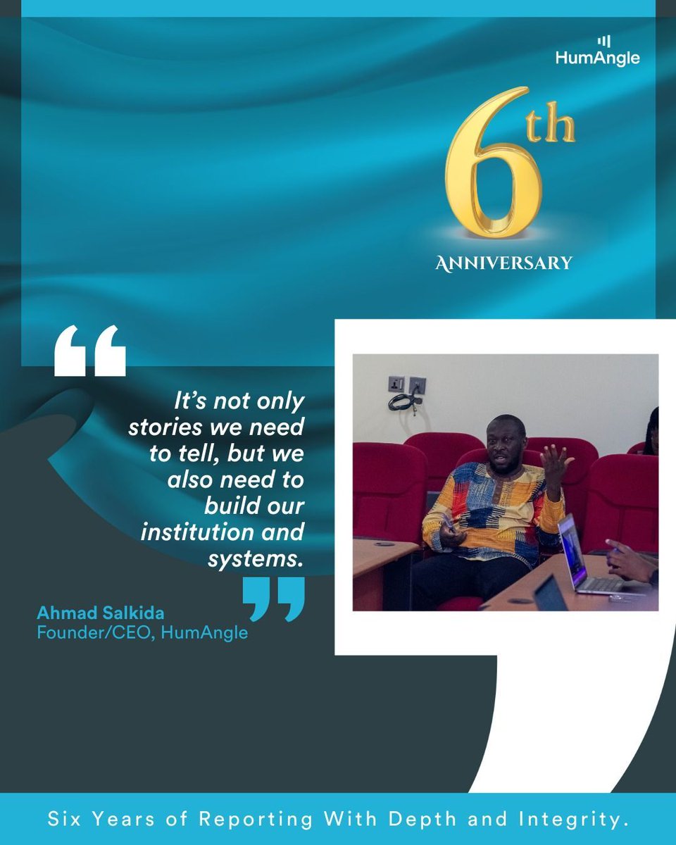HumAngle_'s tweet photo. HumAngle's founder and CEO, @A_Salkida, sets the tone for the coming years.
HumAngle is more than a news media outlet; we are committed to building an institution for knowledge that serves Africa and the world.
#HumAngleAt6 https://t.co/5q7TRjUabj