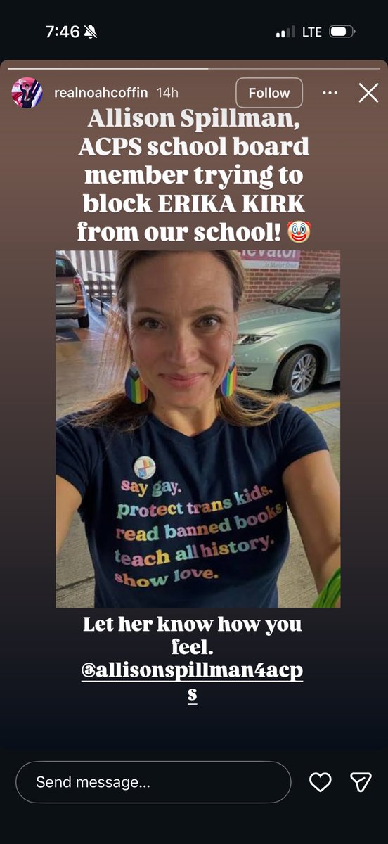 Is Allison Spillman causing trouble again? When do Albemarle County taxpayers start calling Spillman’s behavior dangerous? Should Albemarle County parents demand Spillman’s resignation? 😡

Noah Coffin, a student at Western Albemarle High School and the founder of the WAHS