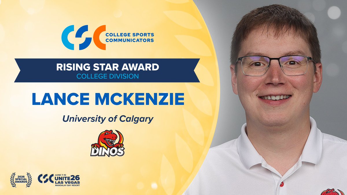 CollSportsComm's tweet photo. Lance McKenzie is in his 10th year working in athletic communications and currently serves as communications manager for the University of Calgary Dinos (@UCalgary / @UCDinos). This June, he will be honored at #CSCUnite26 with a CSC Rising Star Award for the College Division!

“Thank you to College Sports Communicators for this incredible honor. Being recognized by an organization that has been so instrumental in my professional development makes it especially meaningful. This career has shaped my life and given me countless unforgettable experiences and long-lasting relationships. I am grateful to share this moment with the family, friends, colleagues, and mentors who have guided and supported me throughout this journey.”

Read the full feature: https://t.co/GWmKyckDjB

@CanadaWest @USPORTSca