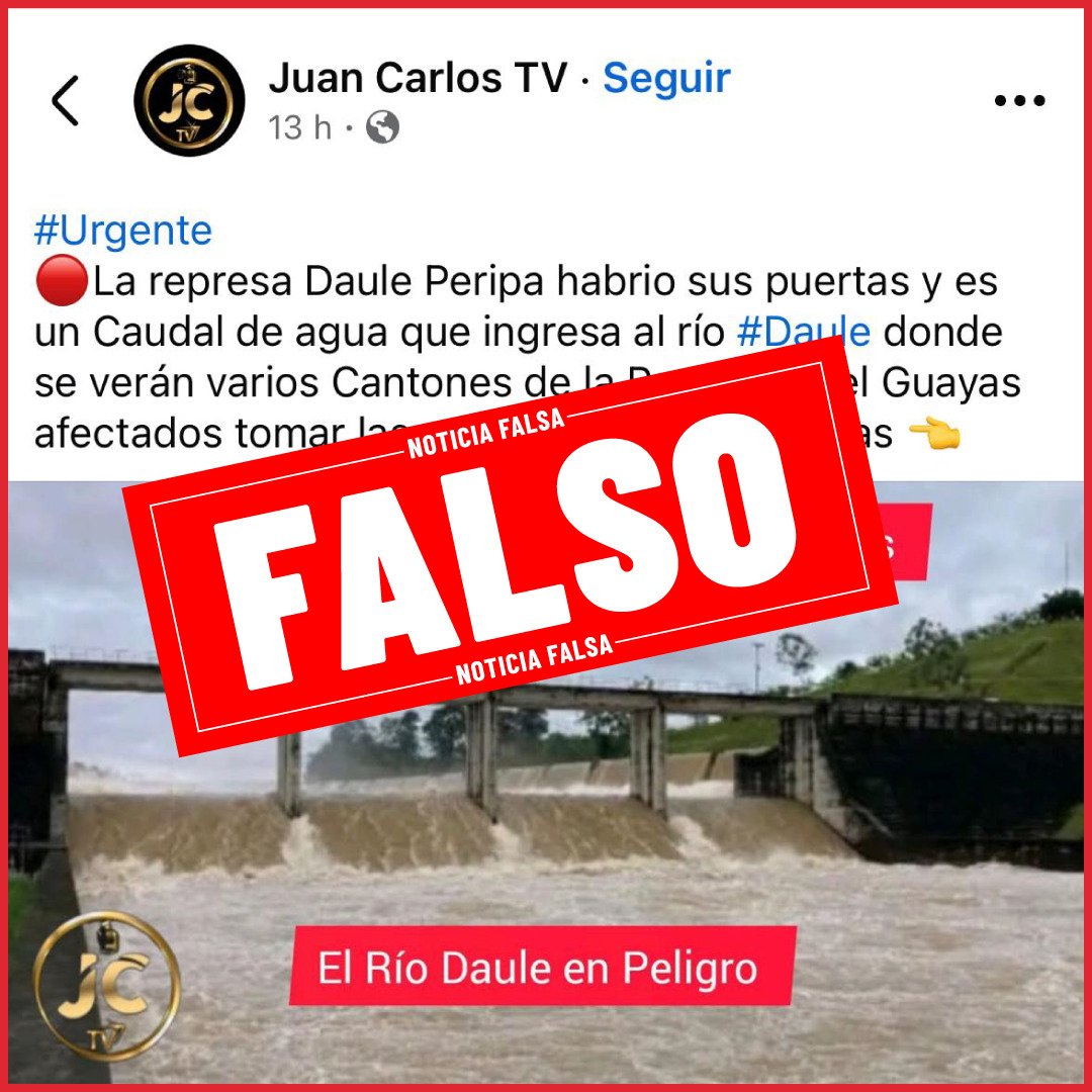 ⚠️ Ante la difusión de información falsa en redes sociales, la CELEC EP aclara que no se ha ejecutado la apertura de compuertas en la represa Daule Peripa.

Invitamos a la ciudadanía a mantenerse informada por canales oficiales.