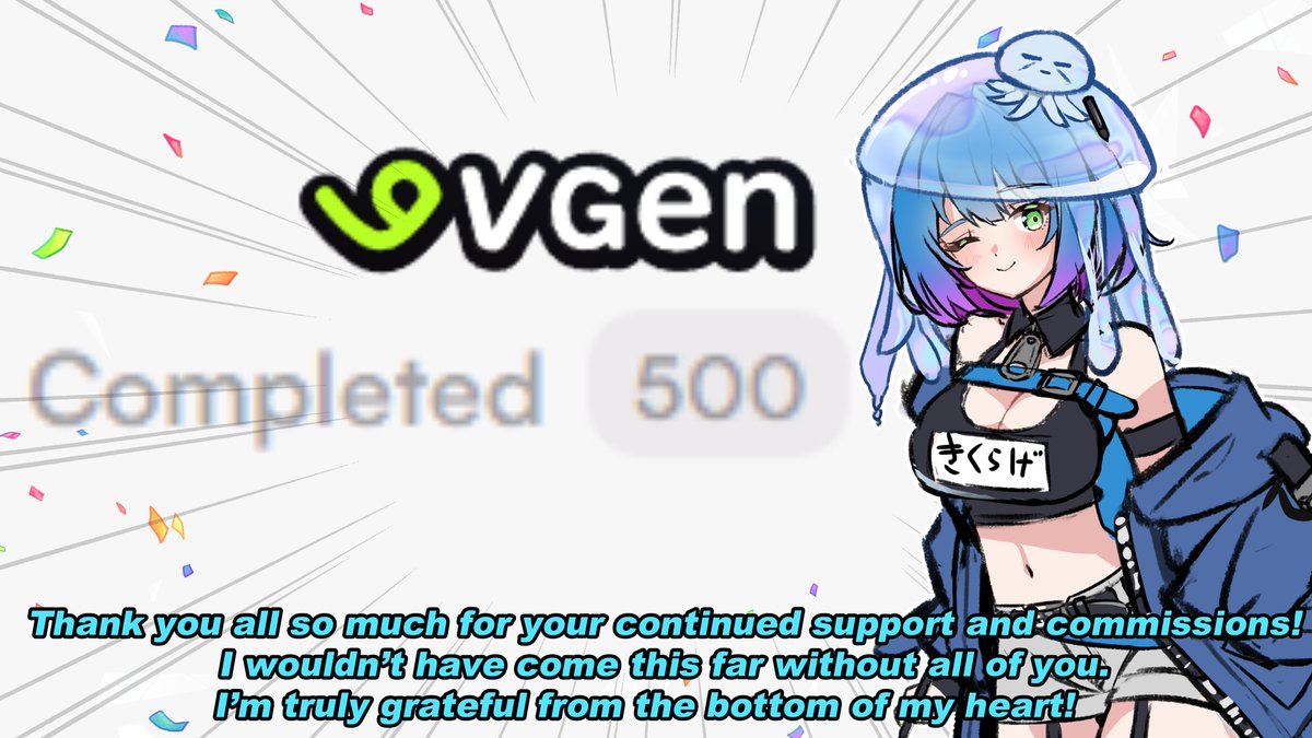🎉I’ve reached 500 deliveries on VGen in 1 year and 7 months!🎉

Thank you all so much for your amazing support and commissions.
I’m truly grateful to everyone who trusted me with their characters!
I’ll keep working hard to create even better artwork. 💛
#VGen 
#VGenComm