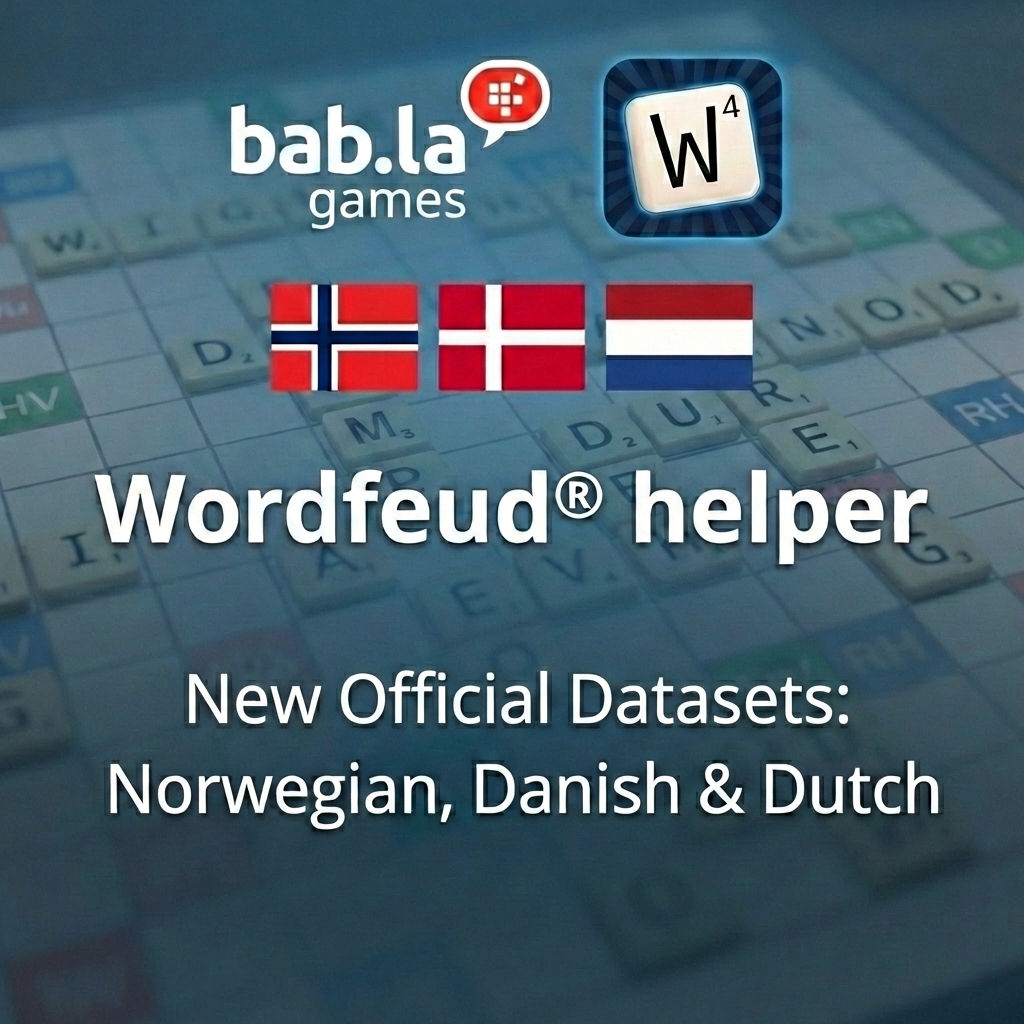 babla's tweet photo. Level up your Wordfeud® games in 3 new languages! 🇳🇴🇩🇰🇳🇱 - Visit https://t.co/aDbjAj61v6 and select the Wordfeud® tool https://t.co/g7Br1KaHFp
